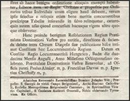 cca 1810 Egyházi juttatásokkal kapcsolatos latin nyelvű nyomtatvány Darvas Ferenc, Almásy Pál és más...