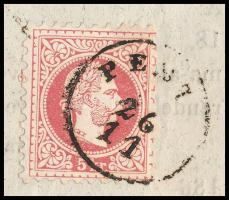 1868 Teljes kocsiposta tudakozvány 5kr bélyeggel, "PEST" - "EGER / HEVESBEN"