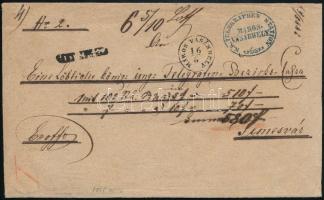 1868 Teljes hivatalos értéklevél a hátoldalon 7 viaszpecséttel, "MAROS VÁSÁRHELY" - Temesvár