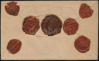 1868 Teljes hivatalos értéklevél a hátoldalon 7 viaszpecséttel, "MAROS VÁSÁRHELY" - Temesv...