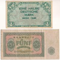 Német Szövetségi Köztársaság 1948. 1/2M + NDK 1955. 5M T:F
German Federal Republic 1948. 1/2 Mark +...