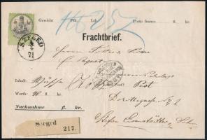 1871 Kétnyelvű szállítólevél 5kr okmánybélyeggel, "SZEGED" - Pest