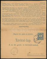 1891 35kr díjjegyes táviratlap 2 x 2kr + 10kr díjkiegészítéssel, "OZORA" - "TAMÁSSEVA...
