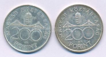 1992. 200Ft Ag "MNB" + 1994. 200Ft Ag "Deák" T:AU,XF patina Adamo F13, F13.1