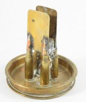 Töltényhüvelyekből készített bronz gyufatartó, m: 11,5 cm