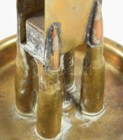 Töltényhüvelyekből készített bronz gyufatartó, m: 11,5 cm