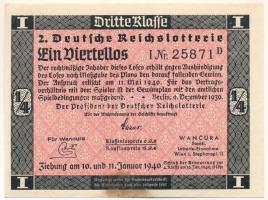 Német Harmadik Birodalom 1940. "2. Deutsche Reichslotterie (2. Német Birodalmi Sorsjáték)" 3. osztály 1/4 sorsjegye, vízjeles papíron, sorszámozással T:XF hajtatlan, folt German Third Reich 1940. "2. Deutsche Reichslotterie (2. German Reich Lottery)" 3rd class 1/4 lottery ticket on watermarked paper, with serial number C:XF unfolded, spotted