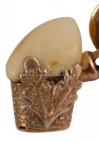 Arany (Au) fülbevaló pár, jelzett, 14k, szarvasfog berakással, később hozzátoldott türkiz berakásos ...