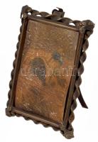 Antik kis támasztható réz képkeret, 8x5,5 cm