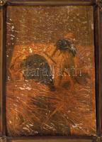 Antik kis támasztható réz képkeret, 8x5,5 cm