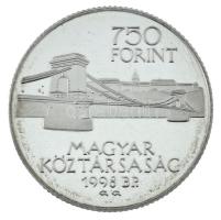 1998. 750Ft Ag "Budapest 125 éves" kapszulában, dísztokban, tanúsítvánnyal T:BU pici patina Adamo EM149