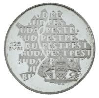 1998. 750Ft Ag "Budapest 125 éves" kapszulában, dísztokban, tanúsítvánnyal T:BU pici patin...