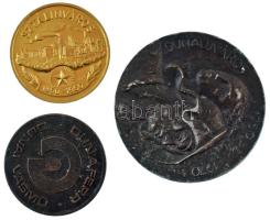 1960. "Sztálinváros 1950-1960" aranyozott, egyoldalú Al emlékérem (40mm) T:AU + 1970. "Dunaújváros 1950-1970" egyoldalas bronzozott Al plakett (60mm) T:XF, bronzozás kissé kopott + DN "Dunaferr Dunai Vasmű" kétoldalas bronz emlékérem (41mm) T:XF, patina