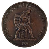 1999. "Szent Flórián szobor újraszentelésének emlékére, Óbuda Vihar u. 3. 1999." egyoldalas, öntött, bronz plakett dísztokban Szign.: KJ (102mm) T:AU