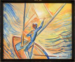 Egry József jelzéssel: Vitorlás. Tempera, farost, üvegezett fakeretben, 35×43 cm