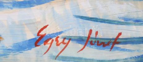 Egry József jelzéssel: Vitorlás. Tempera, farost, üvegezett fakeretben, 35×43 cm