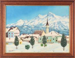 Brieska jelzéssel: Téli táj. Olaj, farost, fakeretben, 30×40 cm