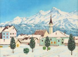 Brieska jelzéssel: Téli táj. Olaj, farost, fakeretben, 30×40 cm