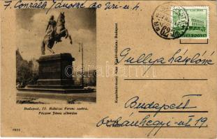 1957 Budapest V., II. Rákóczi Ferenc lovas szobra, Pásztor János alkotása. Képzőművészeti Alap Kiadóvállalata (lyuk / pinhole)