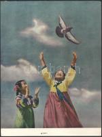 cca 1950-1970 2 db kínai kommunista propaganda nyomat ("Fiatal szocialista építők, A békéért"), 25×23 és 30×23 cm