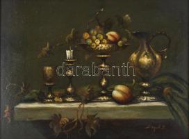 Szigeti S jelzéssel: Csendélet. Olaj, fa. Dekoratív fakeretben. 30x40 cm