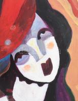 Scheiber Hugó jelzéssel: Kalapos hölgy. Vegyes technika, karton. 54,5x40,5 cm. Dekoratív fakeretben