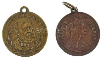 1896. "I. Ferencz József / Milleniumi emlék" kétoldalas bronz emlékérem füllel (30mm) T:XF,VF, ph. + DN "Kossuth Lajos / Szabadság, Egyenlőség, Testvériség 1848" kétoldalas bronz emlékérem füllel (31mm) T:AU,XF patina
