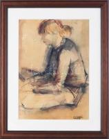 Czobel jelzéssel: Lányka. Akvarell, papír. Üvegezett fakeretben. 33,5x24 cm