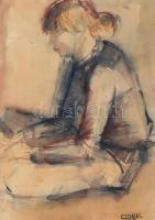 Czobel jelzéssel: Lányka. Akvarell, papír. Üvegezett fakeretben. 33,5x24 cm