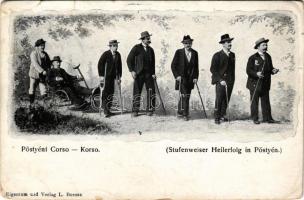 1909 Pöstyén, Pistyan, Piestany; Korzó L. Bernas kiadása / Pistyaner Corso - Stufenweiser Heilerfolg / Gradual healing humour (Rb)