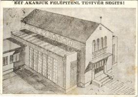 1939 Budapest VIII., "Ezt akarjuk felépíteni, Testvér segíts!" Külsőjózsefvárosi Református Missziói Egyház, Kőris utca 13. Bethlen rt. (vágott / cut)