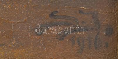 Olvashatatlan jelzéssel: Női félakt a kandallónál, 1911. Olaj, vászon. 42x36 cm. Dekoratív, régi, ki...