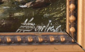 Olvashatatlan jelzéssel: Vadász az erdőben. Olaj, farost. Dekoratív fakeretben. 40x30 cm