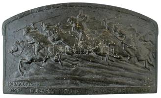 1929. "Hadak útja - Budapesti (Budai) Torna Egylet 1869-1929" nagyméretű, enyhén hajlított, öntött fém emlékplakett, a BBTE megalakulásának 60. évfordulója alkalmából. Szign.: Berán Lajos (1882-1943) (289x168mm) T:XF Hungary 1929. "Hadak útja - Budapesti (Budai) Torna Egylet 1869-1929" large, slightly curved, cast metal commemorative plaque, on the occasion of the 60th anniversary of the founding of BBTE Sign.: Lajos Berán (289x168mm) C:XF