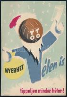 cca 1960 Totó, nyerhet télen is, villamosplakát, papír, Terv Nyomda, hajtásnyommal, 23,5x16,5 cm