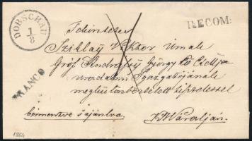 1864 Készpénz fizetésű ajánlott franco levél "DOBSCHAU" - K.H. Váraljára (az ajánlott készpénz bérmentesítés ritka)