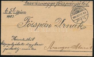 1903 Hivatalos levél "SZOMBATHELY" bélyegzéssel, kiállítási minőségben
