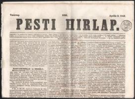 1843 Pesti Hírlap (8 nagyméretű oldallal) komplett és szignettával