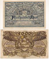 Német Birodalom / Weimari Köztársaság / Mannheim / Badische Bank 1922. 500M + 5000M T:F egyik ragasztott Germany-Weimar Republic/Mannheim/Badische Bank 1922. 500 Mark + 5000 Mark C:Fone is sticked