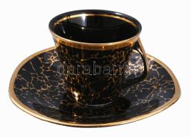 Cmielow fekete arany mintás mokkás készlet alátéttel, jelzett, 5 személyes, egy csésze és alj hiányz...