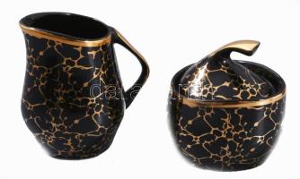 Cmielow fekete arany mintás mokkás készlet alátéttel, jelzett, 5 személyes, egy csésze és alj hiányz...