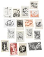 Klf. magyar és külföldi alkotók (Zórád Ernő, Trojan Marian József stb.): 17 db erotikus ex libris és kisgrafika. Klf. technikák, papír, részben jelzett, klf. méretekben.