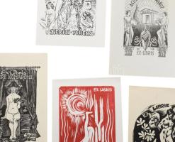 Klf. magyar és külföldi alkotók (Zórád Ernő, Trojan Marian József stb.): 17 db erotikus ex libris és...