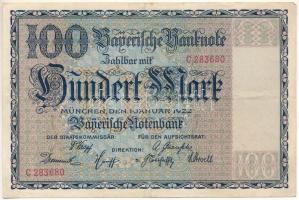 Német Birodalom / Weimari Köztársaság / Bajorország 1922. 100M "C 283680" T:F ragasztónyom German Empire / Weimar Republic / Bavaria 1922. 100 Mark "C 283680" C:F gluemark Krause P#S923