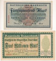 Német Birodalom / Weimari Köztársaság / Bajorország 1923. 50.000M + Németország / Weimari Köztársaság / München 1923. 5.000.000M T:AU,F German Empire / Weimar Republic / Bavaria 1923. 50.000 Mark + Germany / Weimar Republic / München 1923. 5.000.000 Mark C:AU,F
