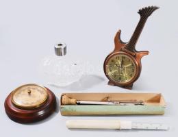 Vegyes bolha tétel: higanyos lázmérő, barométer, óra, kézimunka szerszám, stb