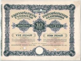 1926. Budapest "Zagyvapálfalvai Üveggyár Részvénytársaság" részvénye 10P-ről, szárazpecséttel, három lyukasztással érvénytelenítve T:AU