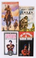 4 db könyv - A kardok ereje, Alkonyharcos, Conan a barbár, Amazonkirályfi. Kiadói papírkötés, jó állapotban.