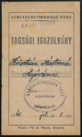 1945-1950 Szociáldemokrata Párt tagsági könyv különféle bélyegekkel