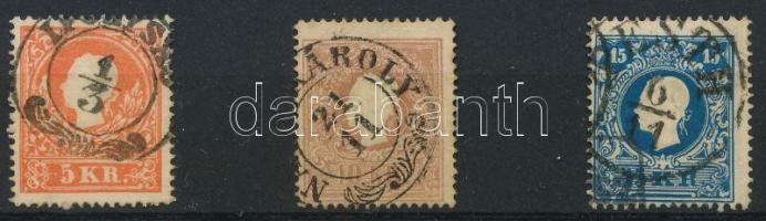 1858 5kr, 10kr + 15kr I. típusú bélyegek szép magyar bélyegzésekkel